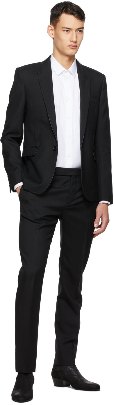 Saint Laurent Black Leather Piping Short Blazer