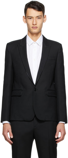 Saint Laurent Black Leather Piping Short Blazer - Saint Laurent Tuyauterie en cuir noir Blazer court - 세인트 로트 블랙 가죽 파이핑 짧은 블레이저