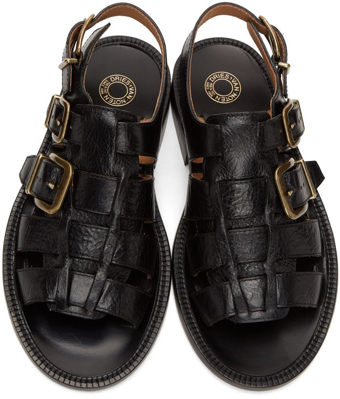 Dries Van Noten Black Leather Sandals