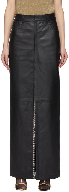 Saint Laurent Black Leather Snap Slit Skirt