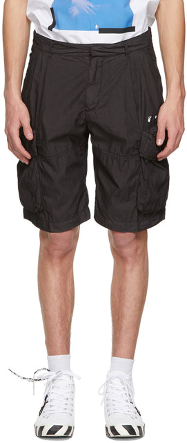 Off-White Black Logo Utility Shorts - Shorts utilitaires de logo noir blanc blanc - 오프 화이트 블랙 로고 유틸리티 반바지