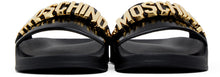 Moschino Black Metallic Logo Pool Slides