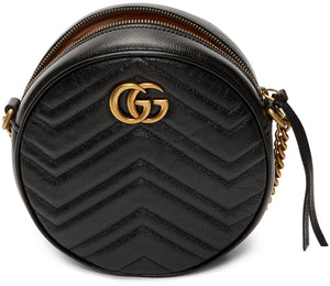 Gucci Black Mini GG Marmont Round Bag - Gucci Noir Mini GG Marmont Sac rond - 구찌 블랙 미니 GG Marmont 라운드 백