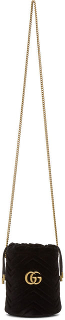 Gucci Black Mini Velvet GG Marmont Bucket Bag