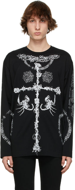 Givenchy Black Oversized Tattoo Long Sleeve T-Shirt - T-shirt à manches longues surdimensionnées Noir Givenchy - Givenchy Black 대형 문신 긴 소매 티셔츠
