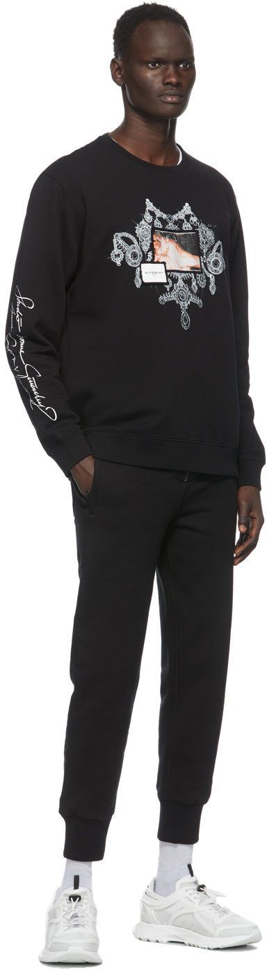Givenchy Black Patch Chandelier Jewelry Print Sweatshirt