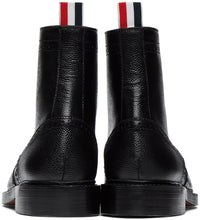 Thom Browne Black Pebble Leather Wingtip Boots