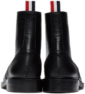 Thom Browne Black Pebble Leather Wingtip Boots