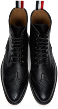 Thom Browne Black Pebble Leather Wingtip Boots