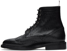 Thom Browne Black Pebble Leather Wingtip Boots
