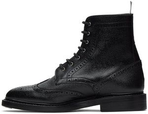 Thom Browne Black Pebble Leather Wingtip Boots