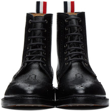 Thom Browne Black Pebble Leather Wingtip Boots