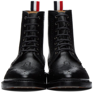 Thom Browne Black Pebble Leather Wingtip Boots