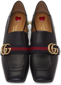 Gucci Black Peyton Pearl Loafer Heels - Gucci Noir Peyton Pearl Loafer Heels - Gucci 블랙 푸이 펄화물 발 뒤꿈치