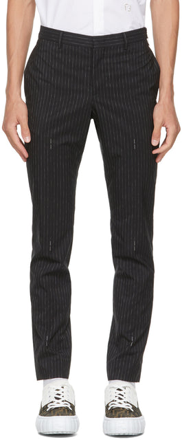 Fendi Black Pinstripe Logo Trousers - Pantalon Logo Fendi Black Pinstripe - 펜디 블랙 핀 스트라이프 로고 바지