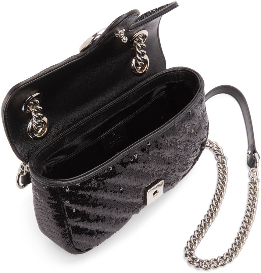 Gucci Black Sequin Mini GG Marmont Shoulder Bag