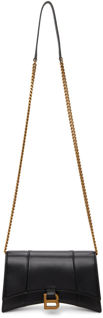 Balenciaga Black Shiny Hourglass Chain Bag - Balenciaga Sac à chaîne brillant noir brillant noir - Balenciaga 검은 반짝이 모래 시계 체인 백