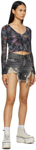 R13 Black Shredded Slouch Shorts