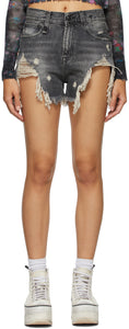 R13 Black Shredded Slouch Shorts - R13 Shorts Slunch déchiquetés noirs R13 - R13 블랙 푸딩 스프링 반바지