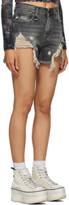 R13 Black Shredded Slouch Shorts