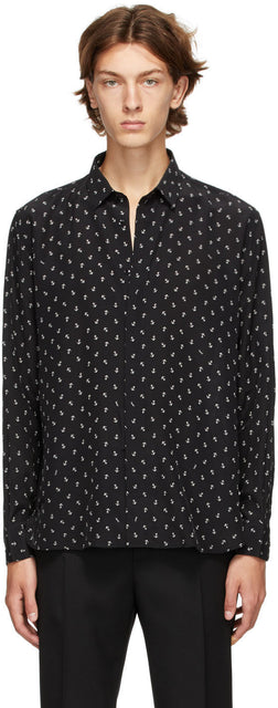 Saint Laurent Black Silk Anchor Shirt - Saint Laurent Chemise d'ancrage en soie noire - 세인트 라이든 블랙 실크 앵커 셔츠