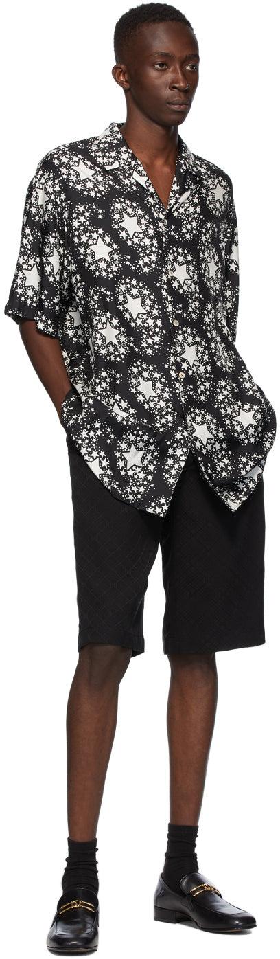 Gucci Black Silk Star Print Bowling Shirt