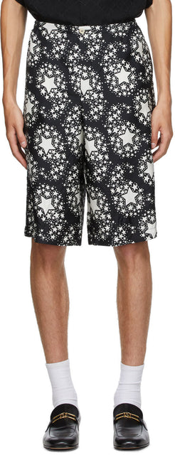 Gucci Black Silk Star Print Shorts - Short imprimé étoile en soie noire gucci - 구찌 블랙 실크 스타 인쇄 반바지