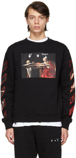 Off-White Black Slim Caravaggio Sweatshirt - Sweat-shirt de caravaggio slim noire blanc cassé - off-white 검은 슬림 카라 바그 조이 스웨터