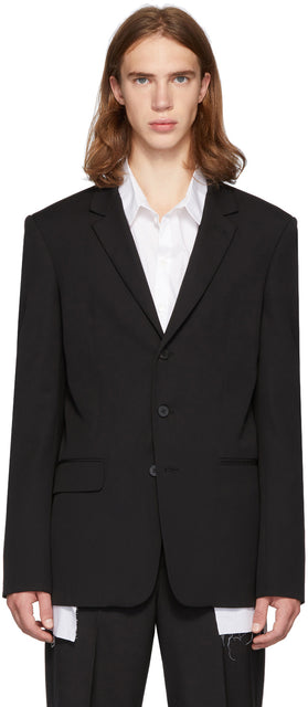 Isabel Benenato Black Wool Lightweight 3-Button Blazer - Isabel Benenato Blazer à 3 boutons de laine noire de laine noire - 이사벨 베나 나토 블랙 울 경량 3 버튼 블레이저