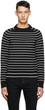 Saint Laurent Black Wool Stripe Sweater - Saint Laurent Pull à rayures en laine noire - 세인트 로랑 블랙 울 스트라이프 스웨터