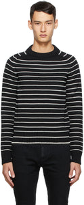 Saint Laurent Black Wool Stripe Sweater - Saint Laurent Pull à rayures en laine noire - 세인트 로랑 블랙 울 스트라이프 스웨터