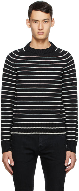 Saint Laurent Black Wool Stripe Sweater - Saint Laurent Pull à rayures en laine noire - 세인트 로랑 블랙 울 스트라이프 스웨터