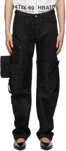 Hood by Air Black Zippered Cargo Pants - Capuche par pantalon de cargaison à fermeture éclair - 에어 블랙 지퍼가 달린화물 바지에 의해 후드