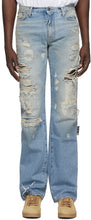Off-White Blue Bleached Distress Jeans - Jean de détresse blanchi bleu blanc blanc - off-white 푸른 표백 된 조난 청바지