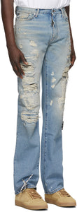 Off-White Blue Bleached Distress Jeans