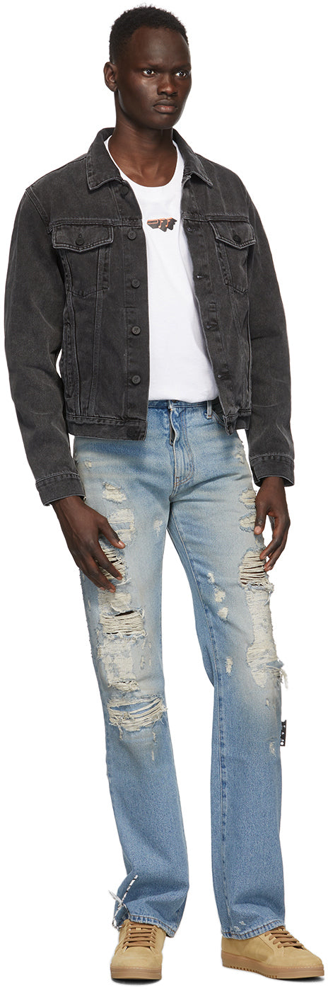 Off-White Blue Bleached Distress Jeans