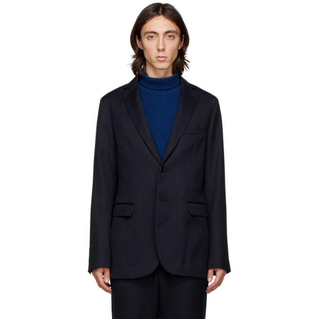 Blue Blue Japan Navy Wool Rainfall Stripe Blazer