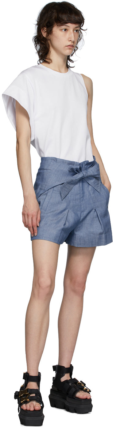 3.1 Phillip Lim Blue Chambray Front Tie Shorts - 3.1 Shorts de cravate frontaux de chambray de Phillip Lim bleu - 3.1 Phillip Lim Blue Chambray 전면 넥타이 반바지