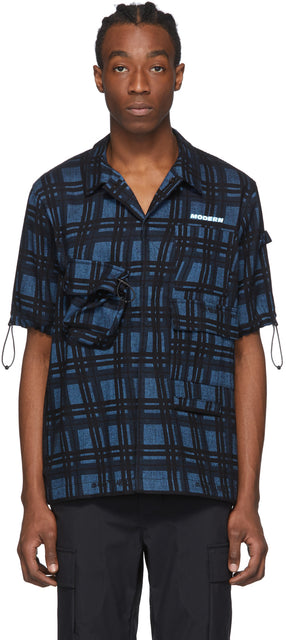 Off-White Blue Check Voyager Short Sleeve Shirt - Chemise à manches courtes de Voyager Blue Voyager Voyageuse - 화이트 블루 체크 보이저 짧은 소매 셔츠