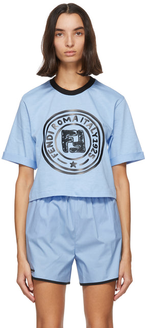 Fendi Blue Crop Logo T-Shirt