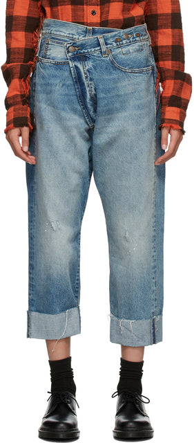 R13 Blue Cross-Over Jeans - Jean croisé bleu R13 - R13 블루 십자가 청바지