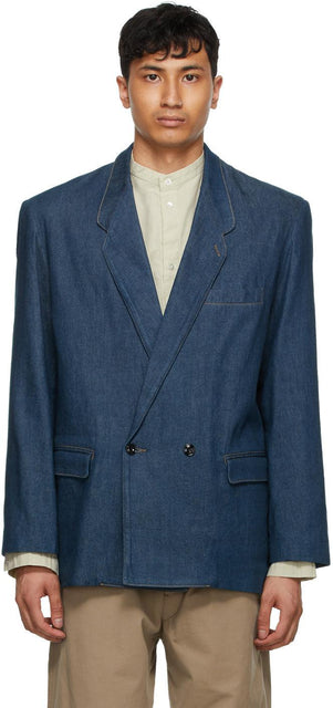 Lemaire Blue Denim Double-Breasted Jacket - Lemaire Blue Denim Veste à double boutonnage - lemaire 블루 데님 더블 브레스트 재킷