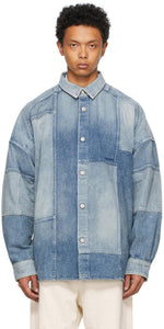 AMBUSH Blue Denim Patchwork Shirt - Chemise patchwork de denim bleu d'embuscade - 매복 블루 데님 패치 워크 셔츠