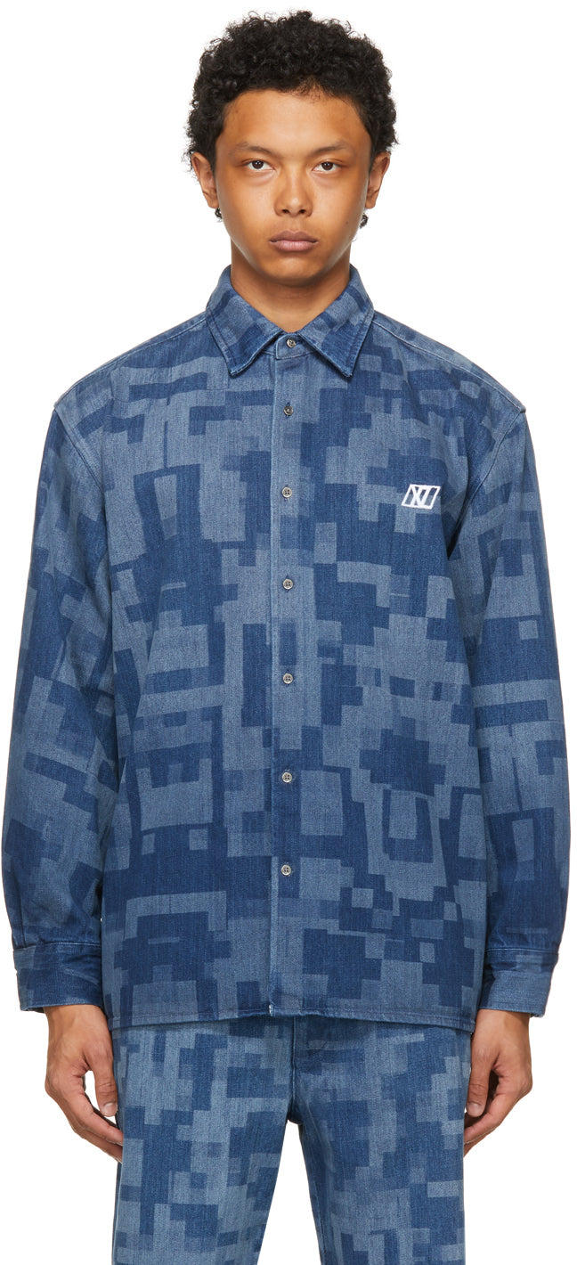 Xander Zhou Blue Denim Pattern Shirt – BlackSkinny