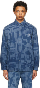 Xander Zhou Blue Denim Pattern Shirt - Chemise de motif de denim bleu de Xander Zhou - Xander Zhou 블루 데님 패턴 셔츠