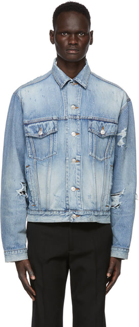 Balenciaga Blue Denim Ripped Jacket - Veste déchirée en denim bleu Balenciaga - Balenciaga 블루 데님 찢어진 재킷