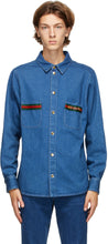 Gucci Blue Denim Stone Wash Web Shirt - Chemise web de lavage en pierre de denim bleu gucci - 구찌 블루 데님 스톤 워시 웹 셔츠