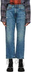 R13 Blue Distressed Boyfriend Jeans - Jean de petit ami en détresse bleu R13 - R13 푸른 고민 된 남자 친구 청바지