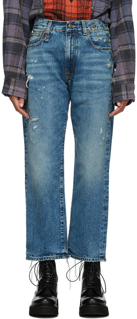 R13 Blue Distressed Boyfriend Jeans - Jean de petit ami en détresse bleu R13 - R13 푸른 고민 된 남자 친구 청바지