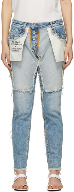 Unravel Blue Distressed Reversed Boyfriend Fit Jeans